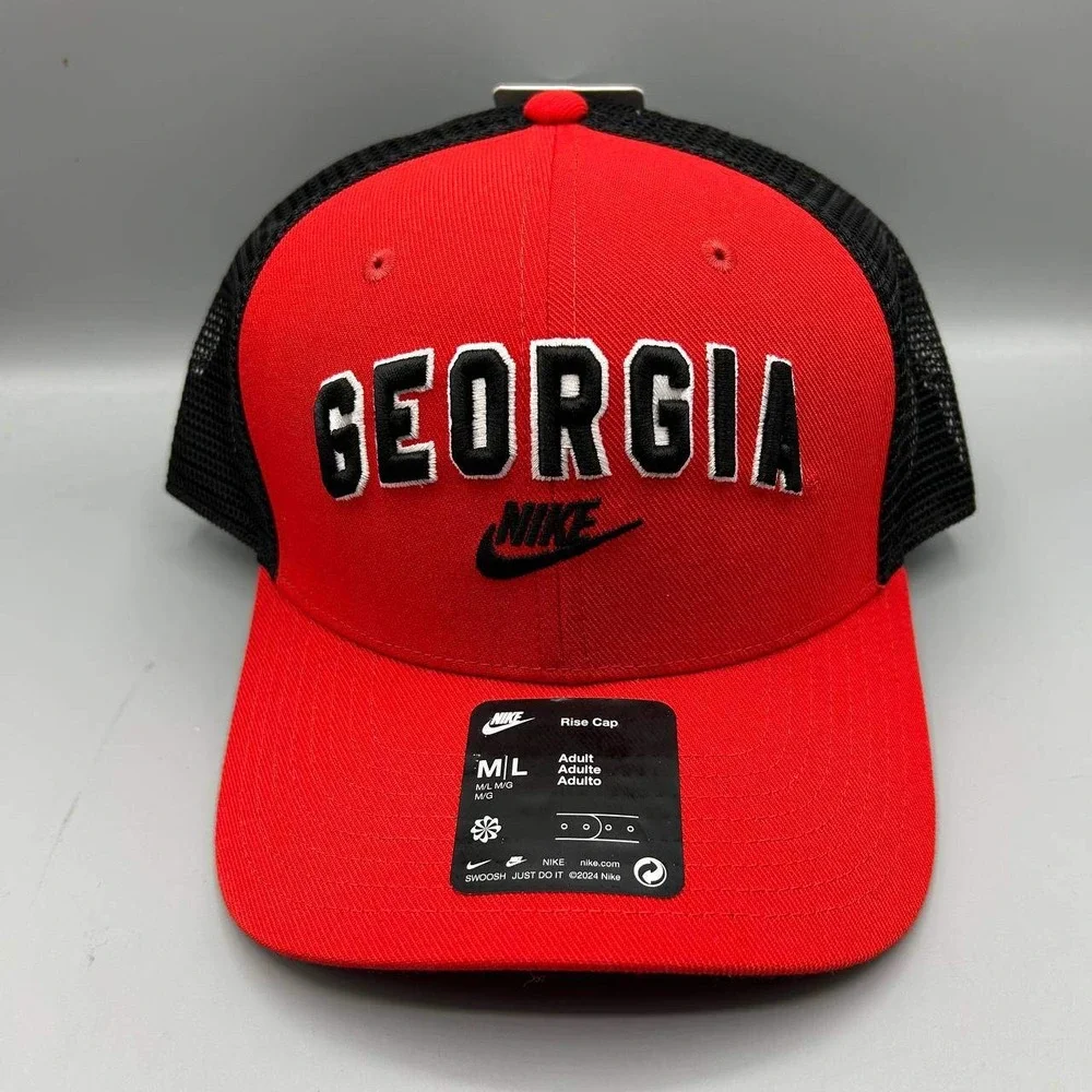 Nike Rise Georgia Bulldogs Dri-Fit Trucker Hat Men M-L Red Snap Back Cap New